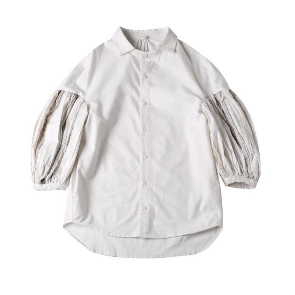 White Balloon Sleeve Avant Garde Cotton Blouse